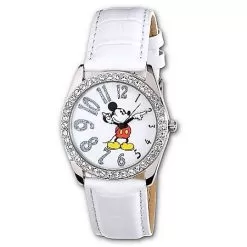 Disney Wrist Watch - White Leather Glitter Mickey Mouse