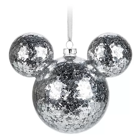 Disney Mickey Ears Ornament - Mickey Mouse Icon - Silver Confetti 1 Disney Mickey Ears Ornament - Mickey Mouse Icon - Silver Confetti