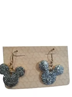 Disney Dangle Earrings - Mickey Mouse Icon - Silver Glitter