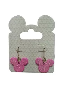 Disney Dangle Earrings - Mickey Mouse Icon - Pink Glitter