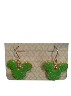 Disney Dangle Earrings - Mickey Mouse Icon - Green Glitter