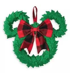 Disney Holiday Door Hanger - Mickey Mouse Wreath - Plaid Bow