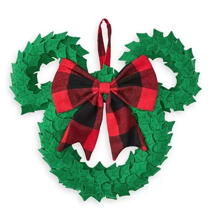 Disney Holiday Door Hanger - Mickey Mouse Wreath - Plaid Bow 1 Disney Holiday Door Hanger - Mickey Mouse Wreath - Plaid Bow