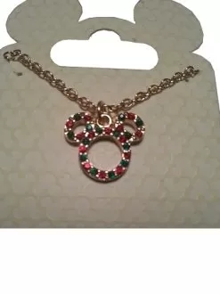 Disney Necklace - Christmas - Mickey Mouse Icon - Jeweled Red & Green