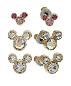 Disney Post Earrings Set - Mickey Mouse Icons - Pink And Clear