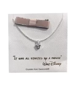 Disney Necklace - Mickey Mouse Icon With Gift Bag - Silver