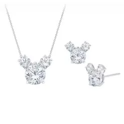 Disney CRISLU Necklace & Earrings Set - Mickey Mouse - Platinum