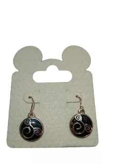 Disney Dangle Earrings - Swirl Mickey Mouse Icon - Black And Gold