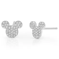 Disney CRISLU Stud Earrings - Mickey Mouse Icon - Platinum