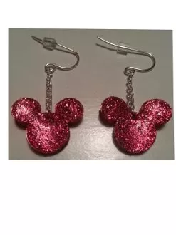 Disney Dangle Earrings - Mickey Mouse Layered Icon - Glitter Red