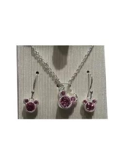 Disney Necklace And Earrings Set - Mickey Mouse Pendant Set - Pink