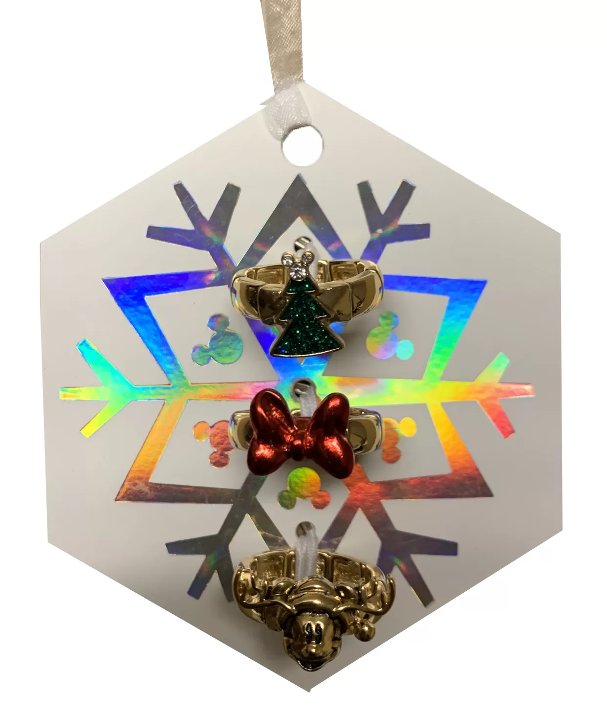 Disney Rings Set - Holiday Mickey Mouse On Ornament - Set Of 3 1 Disney Rings Set - Holiday Mickey Mouse On Ornament - Set Of 3